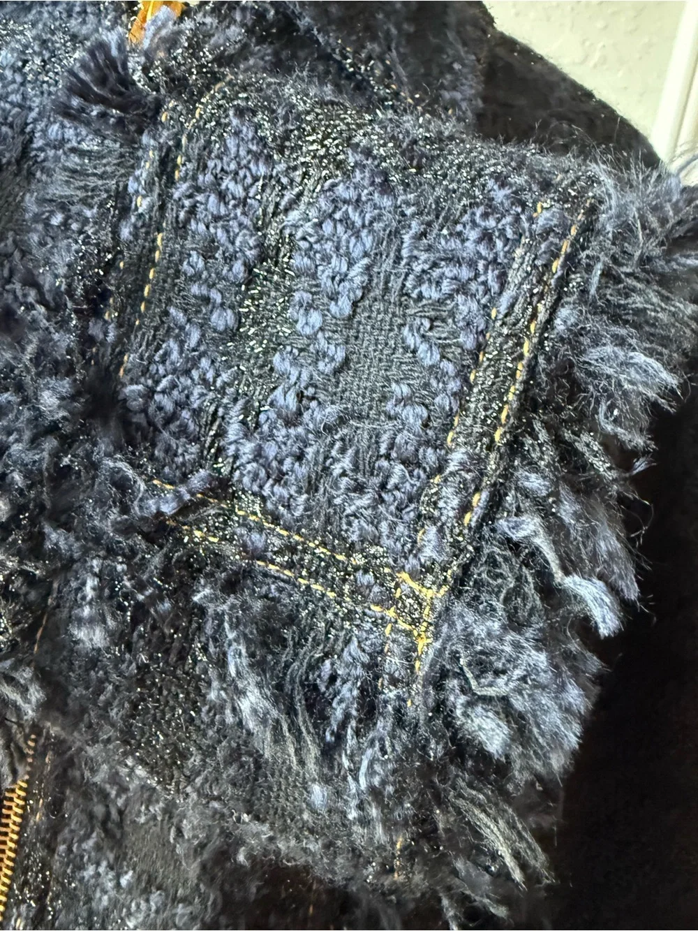 Tory Burch Black Bouclé Zip-Front Jacket with Gold Zip